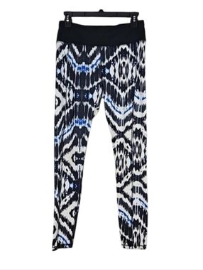 Express Workout Leggings Running Pants Black White Blue Print